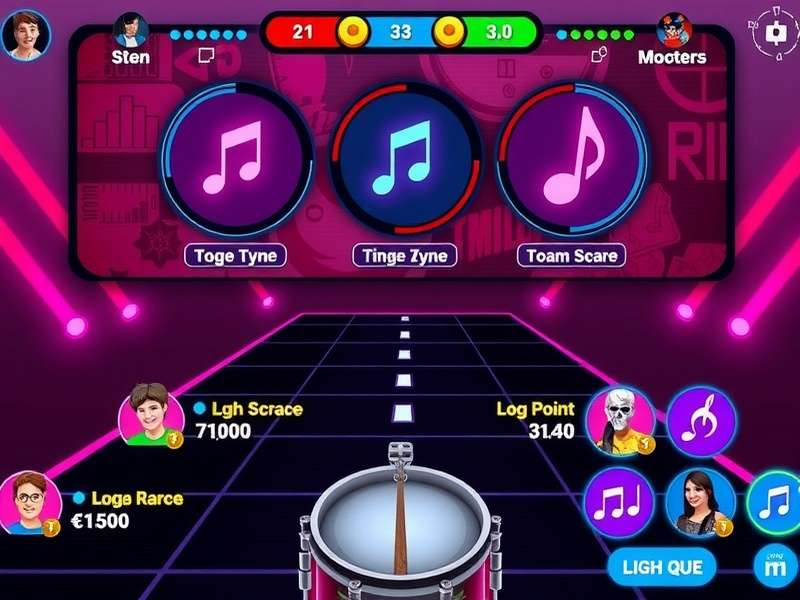 Dhoom Drum Dash gameplay screenshot showing rhythm notes and scoring system